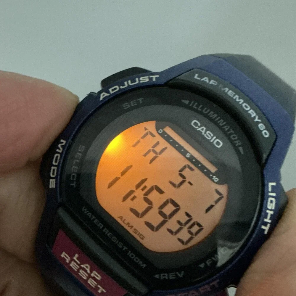 Casio Blue and Black Digital Sport Watch with Pink Accents